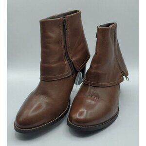Aquelino Masiero Brazil Brown Ankle Boot Fold Over Inside Outside Zip Size 42